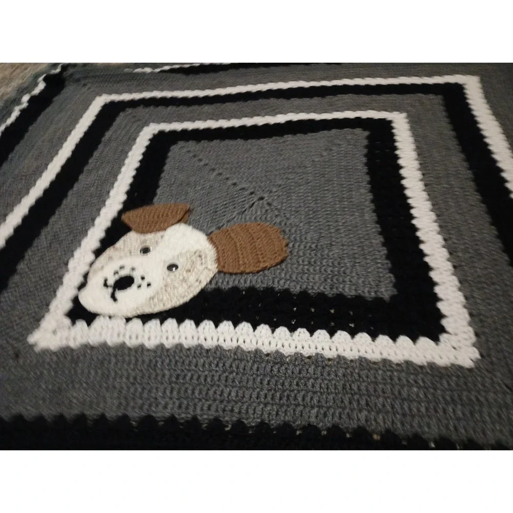 Handmade Vintage Crochet Knit Granny Square Trow Blanket Cottagecore Retro 48x52